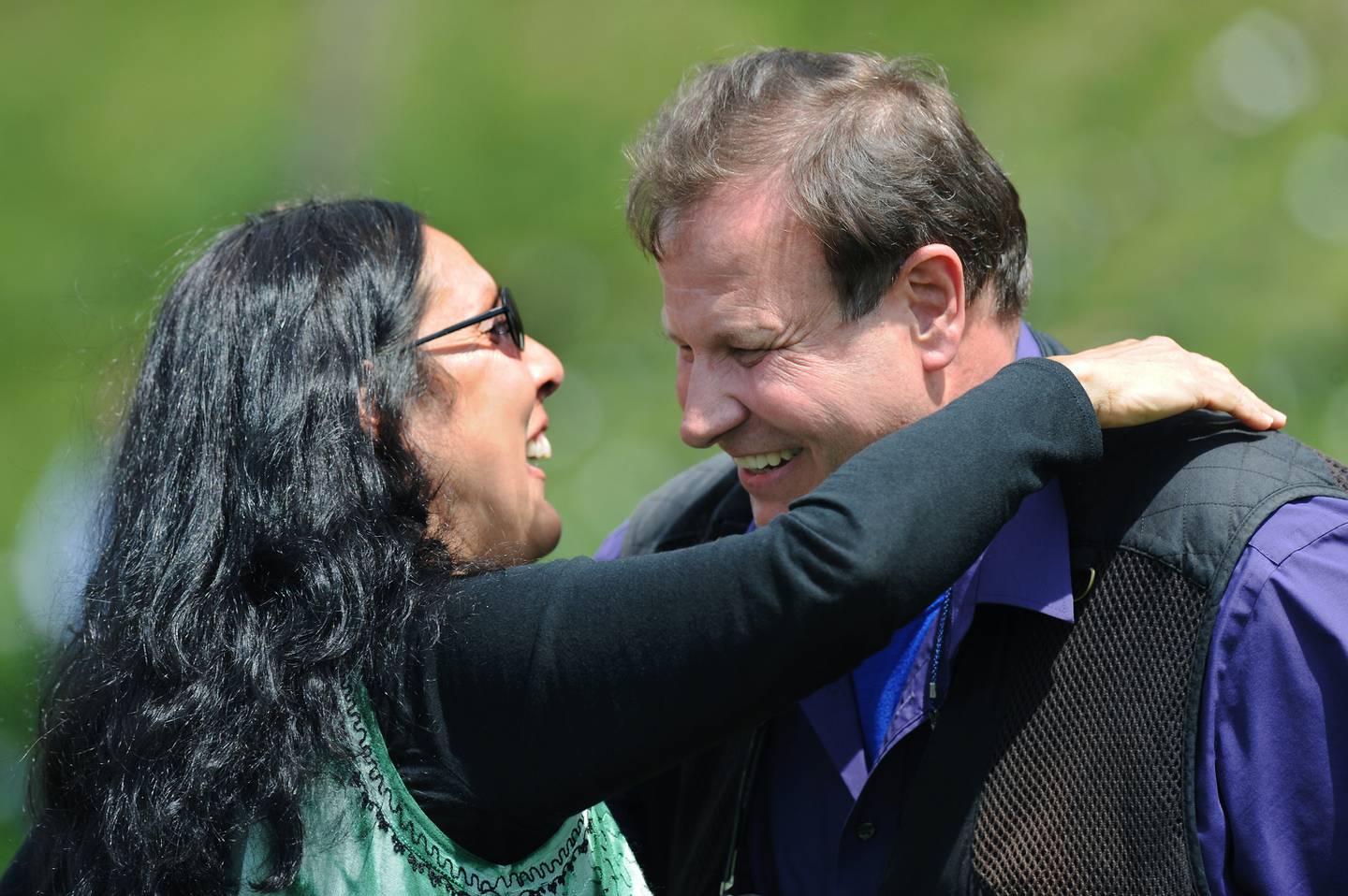 John Filo, the photographer who captured the aftermath of the May 4, 1970, shootings of students by Ohio National Guardsmen on the campus of Kent State University, hugs Mary Ann Vecchio, the young woman featured in his Pulitzer Prize-winning photograph, during commemoration events on May 4, 2009, in Kent, Ohio. Both Filo and Vecchio were featured speakers during the 39th anniversary of the shootings, which killed four and wounded nine others during Vietnam anti-war protests.