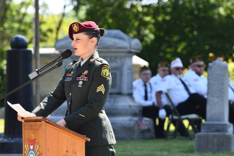 Erin Dietrich, an Army veteran, was the featured speaker at Oregon's Memorial Day Service held Monday, May 25, 2026 at the Riverside Cemetery.
