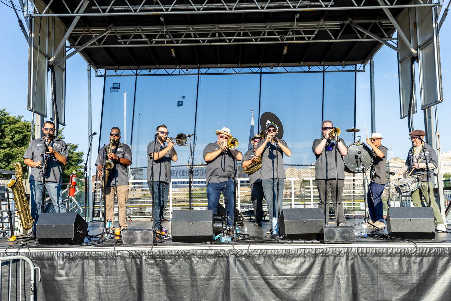 3rd City Brass Band performs on the Main Stage during New Orleans North Festival at Joliet Slammers Stadium on Aug. 15, 2025.