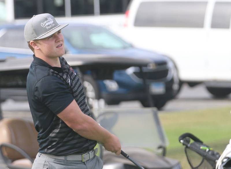 Woodland's Brayden Matsko tees off during the Class 1A Regionals on Wednesday, Oct. 1, 2025 at Deer Park Golf Club in Oglesby.