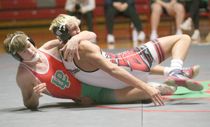L-P's Zach Pocivasek wrestles Ottawa's Kaden Geiger on Thursday, Jan. 9, 2025 in Sellett Gymnasium at L-P High School.