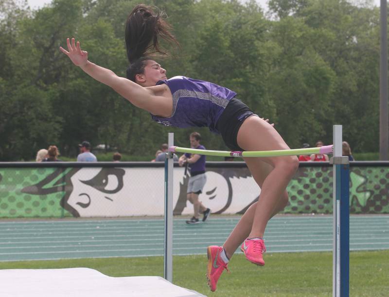 Wilmington's Sara Falcon competes in the high jump during the Class 1A Sectional track meet on Thursday, May 15, 2025 at Seneca High School.