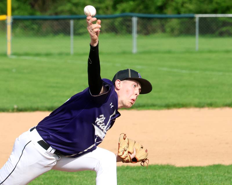 Serena pitcher Ryne DeBernardi lets go of a throw to St. Bede on Friday, April 24, 2026 at St. Bede Academy.