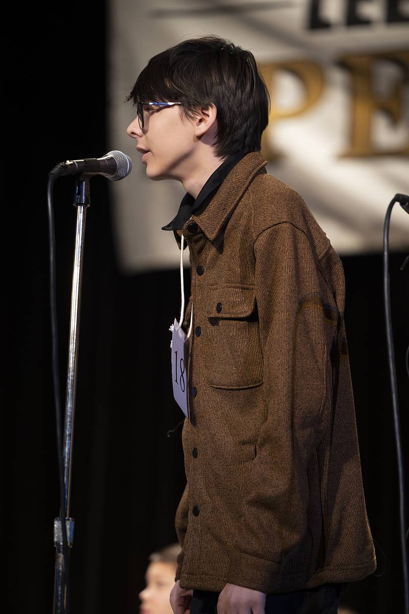 Jackson Steenz of PLT Middle School went out on the word adulation in round four Thursday, Feb. 20, 2025, at the Lee/Ogle/Whiteside County Spelling Bee.