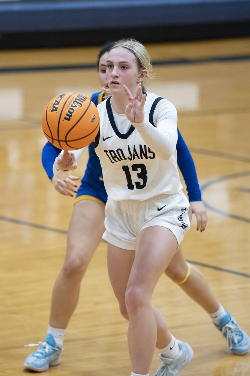 Cary-Grove's Malaina Kurth passes during their game against Lake Forest at the Class 3A Cary-Grove Regional Girls Basketball Championship game on Thursday, February 20, 2025 in Cary. Ryan Rayburn for Shaw Local