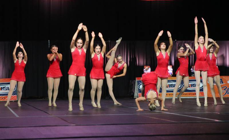 Members of the Providence Catholic dance team perform during the IHSA State Dance finals on Saturday, Feb. 1, 2025 at Grossingers Motor Arena in Bloomington.