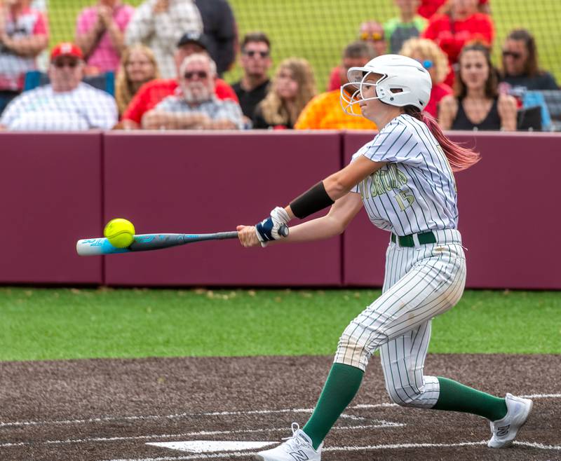 St. Bede's Leah Griggs takes her cuts in Friday's Class 2A Chillicothe Sectional championship. Brimfield scored four runs in the bottom of the sixth inning to rally for a 4-1 win.