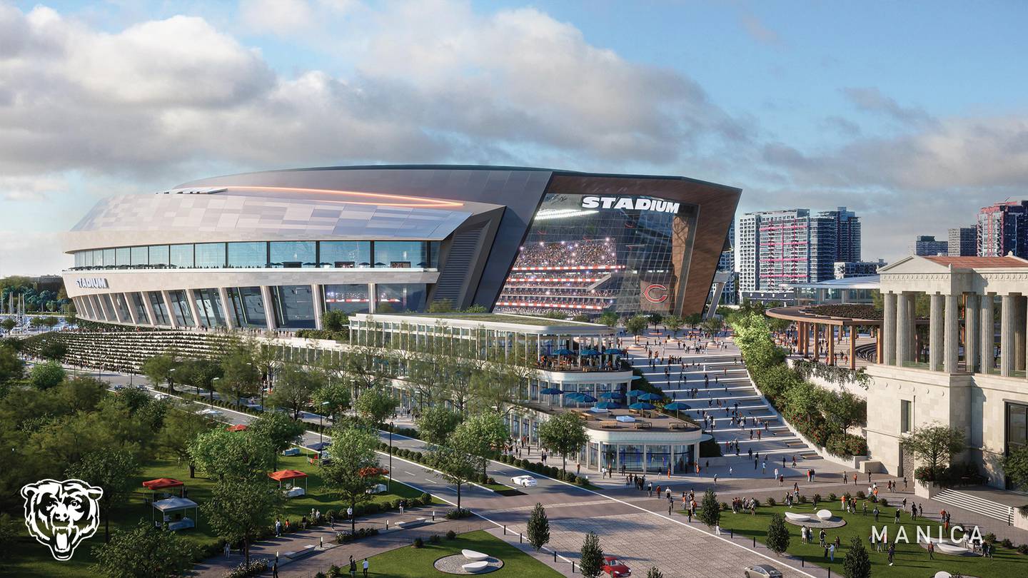 A rendering of the Bears' new proposed stadium on the Chicago lakefront.