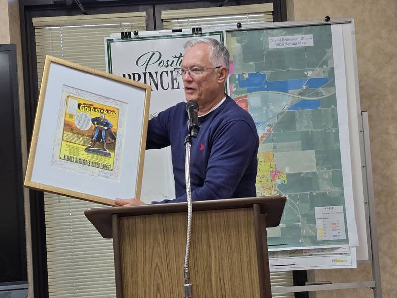 The city of Princeton was presented Monday, Oct. 7, 2024, with a framed Gold Star 500 poster signed by the bicyclists. Council member Martin Makransky made the presentation to Mayor Ray Mabry during the City Council meeting.