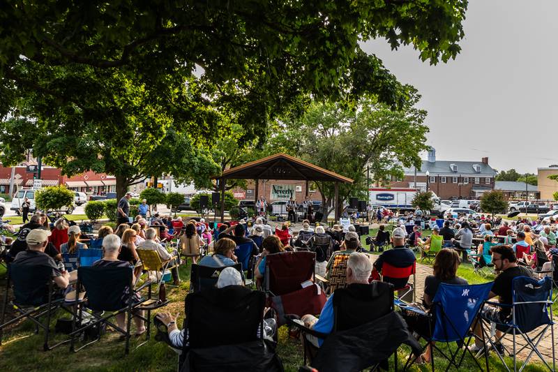 Music fans enjoy the sounds of The Neverly Brothers during the June 2 concert in Lockport's Central Square.