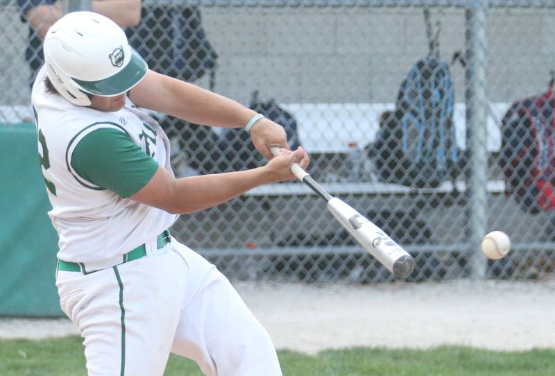 St. Bede's Alan Spencer smacks a hit against Bureau Valley on Wednesday, May 14, 2025 at St. Bede Academy.
