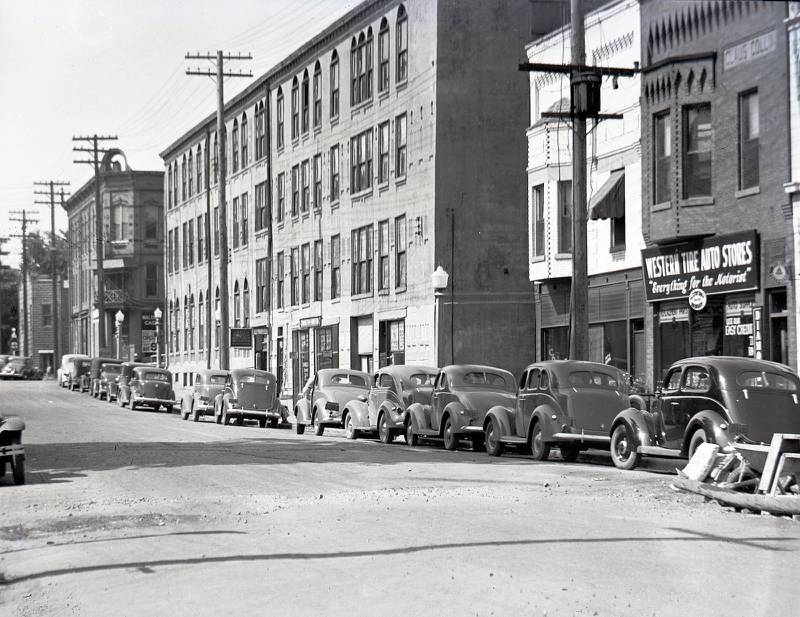 Downtown DeKalb looking south on Third Street at Locust Street is seen Aug. 6, 1937.