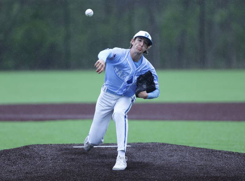 Nazareth's Chase Zidlicky (30) pitches during the varsity baseball game on Wednesday, April 20, 2025 between Nazareth and Joliet Catholic academies in La Grange Park.