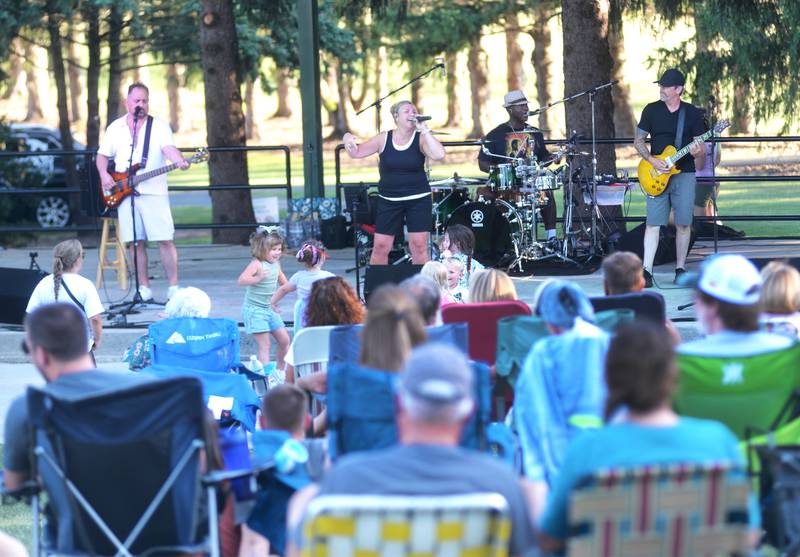 The 80s Hit List band, sponsored by Coilcraft, performs at the Oregon Park District's Concert in the Park on Tuesday, July 1, 2025 at Oregon Park West.