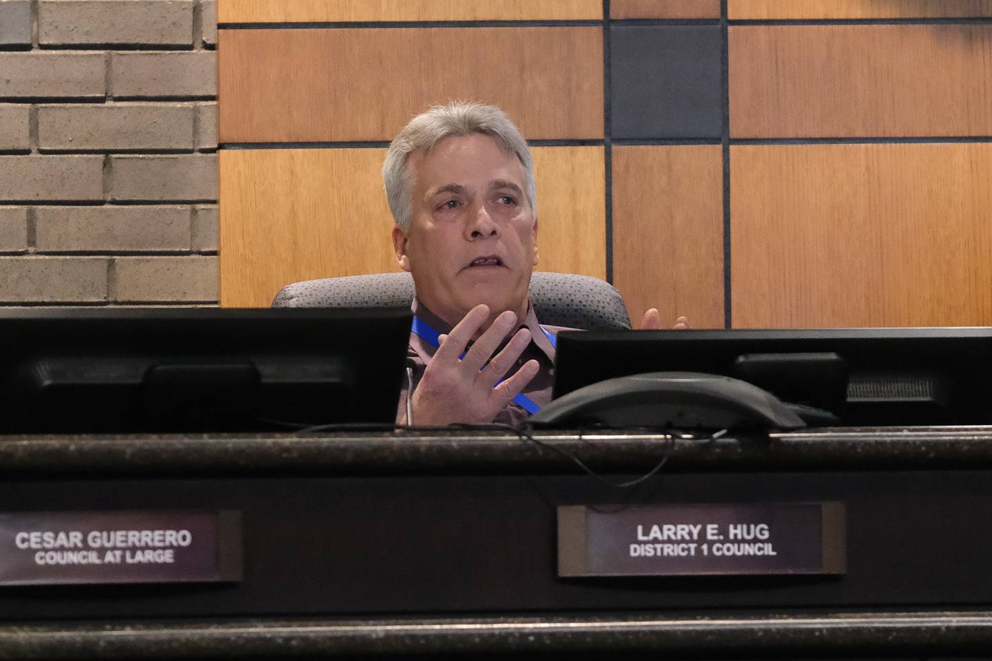 District 1 Council Larry Hug ask Allison Swisher regarding the project to bring Lake Michigan water to Joliet by 2030. Thursday, Jan. 13, 2022 in Joliet.