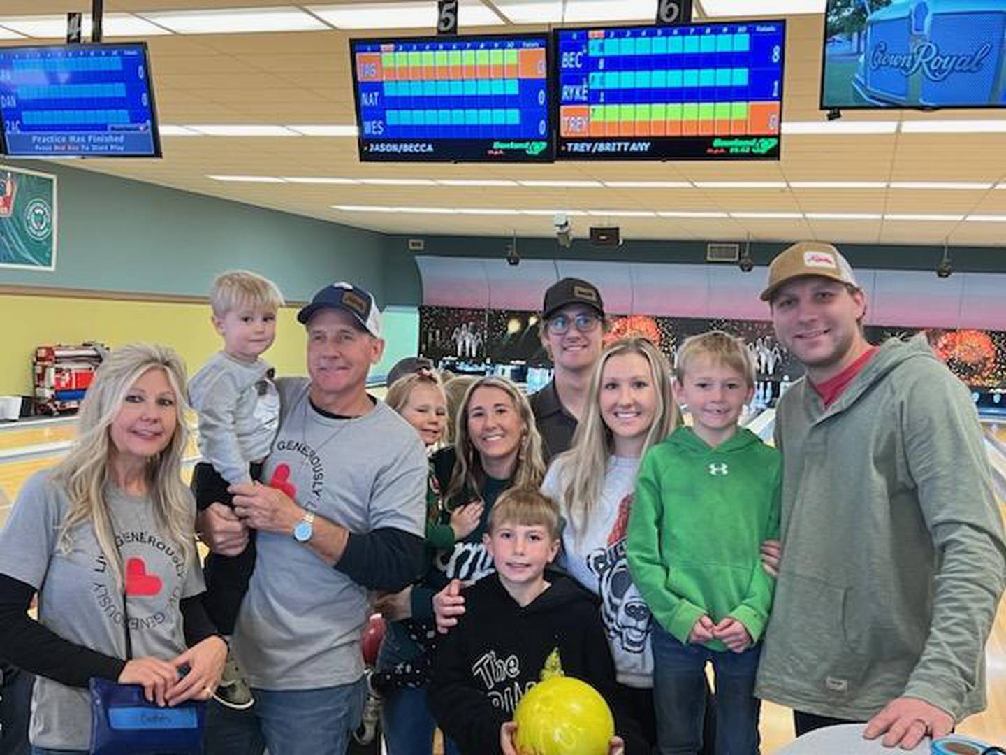 Family friends of Diane Brokaw the Zieman family at the bowling fundraiser in December 2024 at Kingston Lanes in Woodstock.