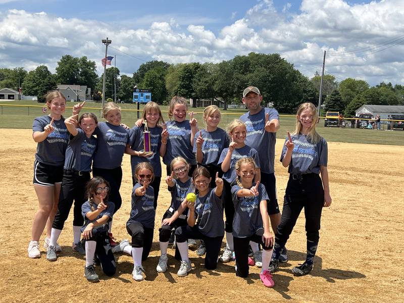 The Walnut Thunder defeated No. 1 seed Sheffield 2, 8-6, to win the championship game of the Western Bureau Valley League C League softball championship Saturday in Sheffield. They finished with a record of 9-1. Team members are (front row, left to right) Adalynn Gloria, Leah Donnelly, Ainsley Peterson, Brooklyn Cooney and Jaclyn Cooney; and (back row), Coach Abby Jamison, Kaylee Jamison, Audree Buske, Kaya Olson, Jemma Johnson, Josie Wiggim, Sophia Thurston, Coach Brent Jamison and Lily Fargher. Not pictured are: Coach Sam Taylor, Bella Taylor, Kinley Gruber, Stevie Davis, Lydia Edlefson and Aneeka Barnas.