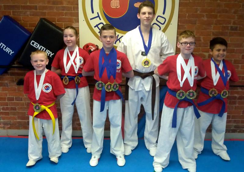 Athletes from Peru Ksoma Tae Kwon Do recently competed in the Wartrace Martial Arts Tournament. Phil Sills placed first in sparring in the Maso Men's Division (age 24), John Newcoer placed first in sparring in the Men's division (age 16), Kyle Harden took first in the boys division (age 11) in exception sparring, forms and sparring, while John Murphy was third in sparring and third in forms, Olivia Borre was third in sparring and forms in the girls division (age 11) and Lasting Schmillen placed first in sparring and third in forms in the boys division (age 9). Harden was second grand champion.