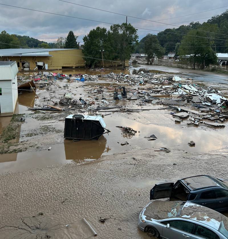 Jackson Marwitz of Crystal Lake recorded images on Sept. 27, 2024, of the aftermath Hurricane Helene outside his apartment in Asheville, North Carolina. He'd arrived just a few days before for an internship at the Biltmore Estate.