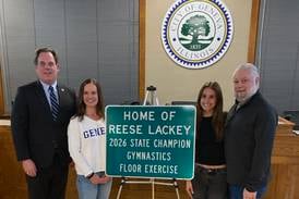 Geneva recognizes state gymnastics champ Reese Lackey with new sign