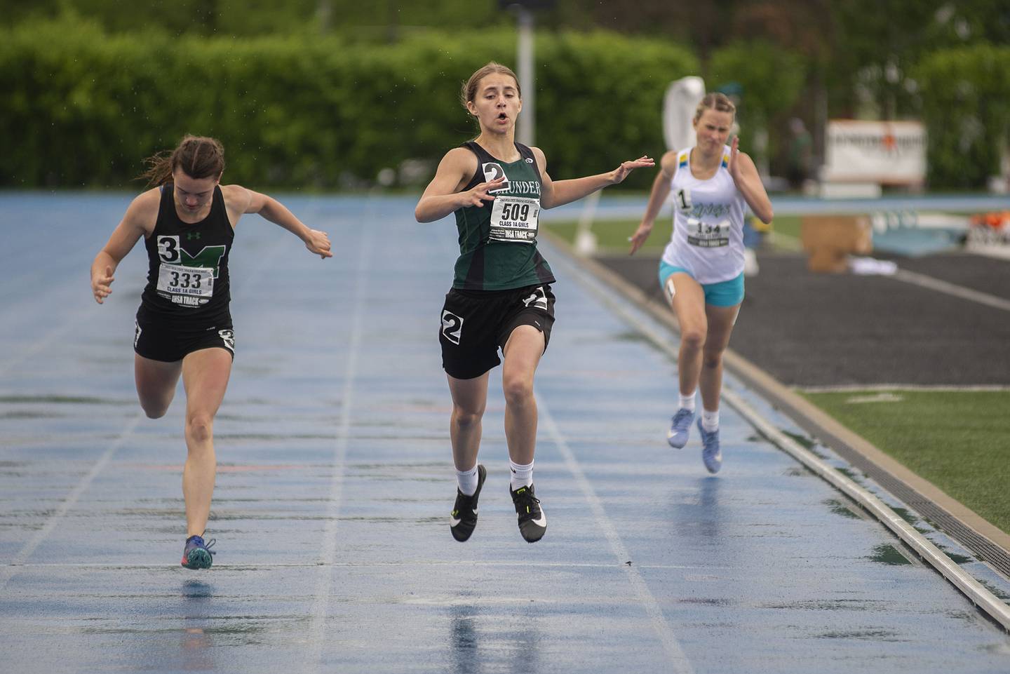 West Carroll's Emma Randecker competes in the 200 finals during the IHSA girls state championships, Saturday, May 21, 2022 in Charleston.