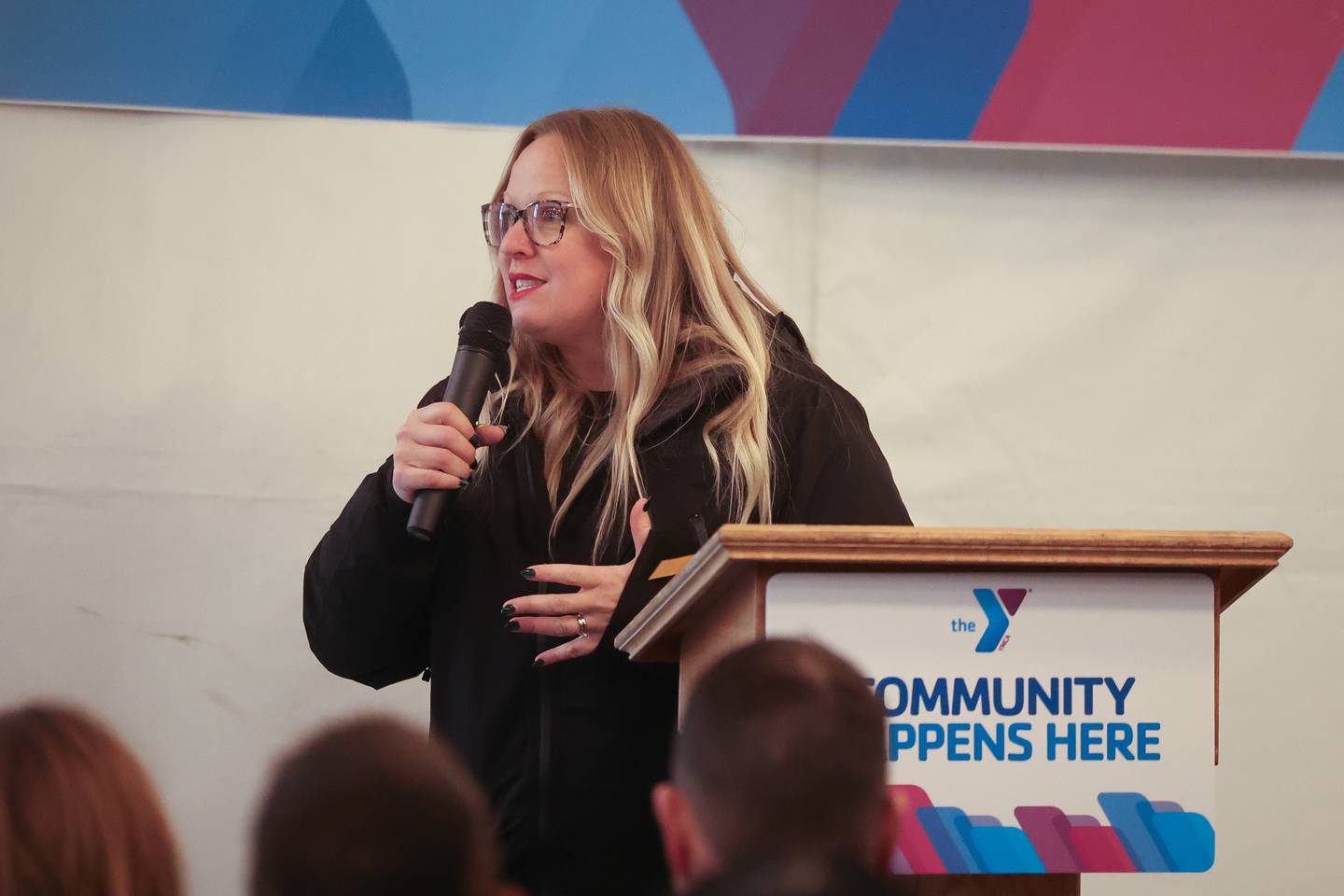 Greater Joliet Area YMCA President and CEO Katy LeClair speaks at the Village of Shorewood YCMA groundbreaking ceremony on Thursday, Nov. 21, 2024 in Shorewood.