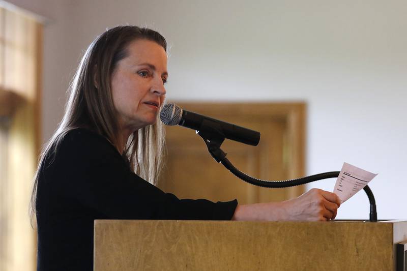 Award recipient Laura Franz speaks during the Northwest Herald's Women of Distinction award luncheon Wednesday June 4, 2025, at Boulder Ridge Country Club, in Lake in the Hills. The luncheon recognized ten women in the community as Women of Distinction.