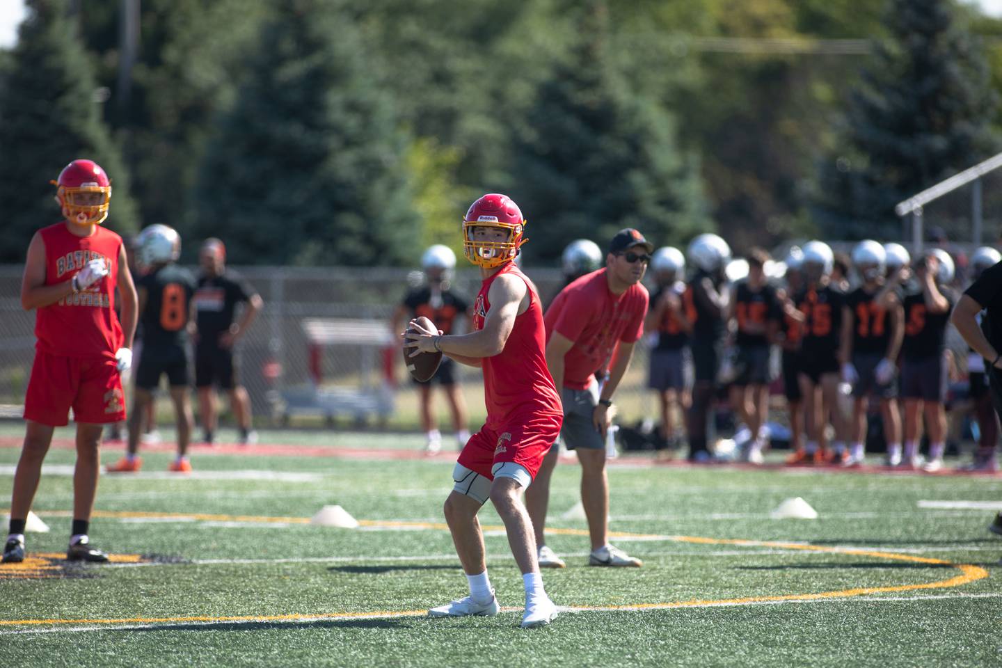 Quarterback Ryan Boe gets ready to pass the ball at Batavia High School's 7 on 7 tournament on Thursday, July 14, 2022.