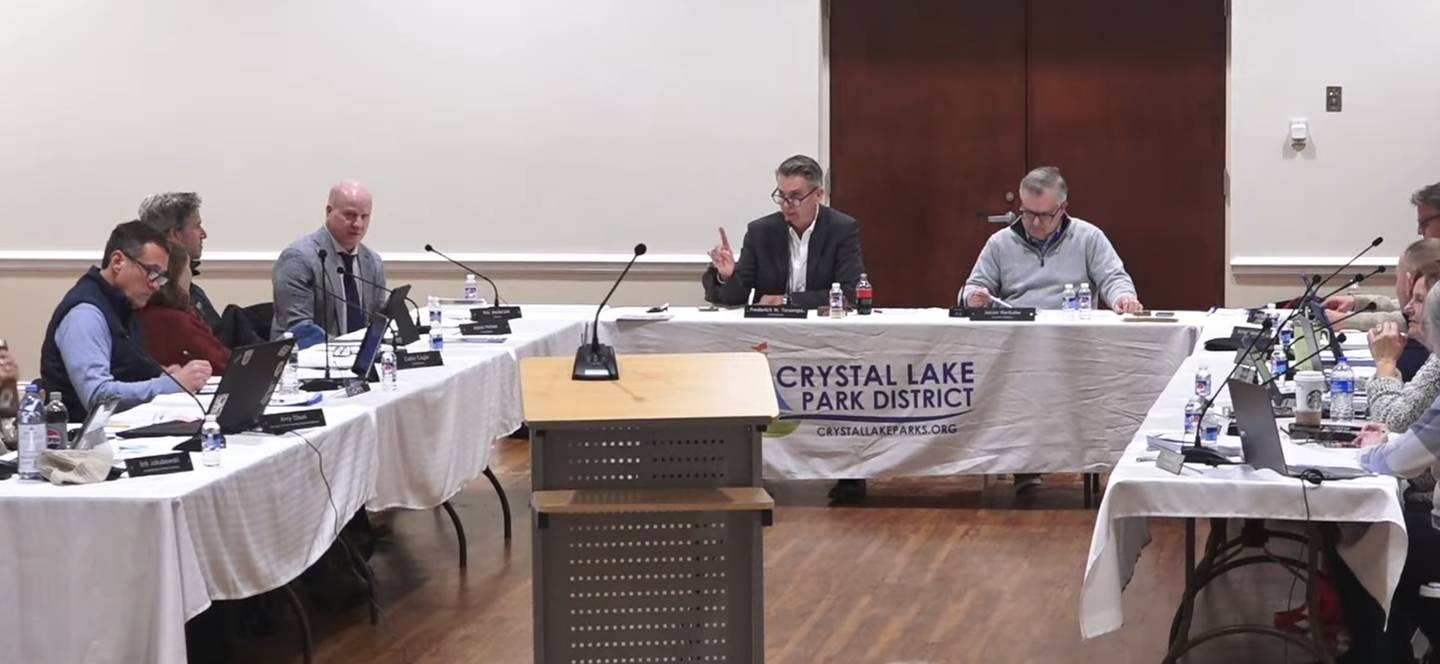 Crystal Lake Park District Board President Frederick Tiesenga speaks during a meeting on Jan. 19, 2026.