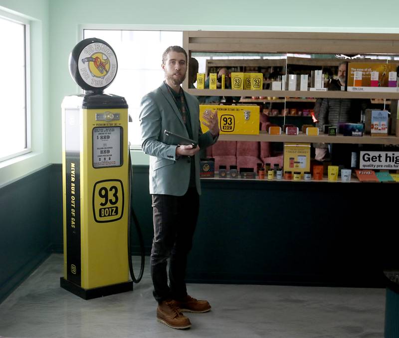 Zachary Edgerton, the general manager of the Ivy Hall Crystal Lake, gives a tour during an open house Thursday, Feb. 2, 2023, at the social equity-licensed marijuana dispensary that recently opened at 501 Pingree Road in Crystal Lake.