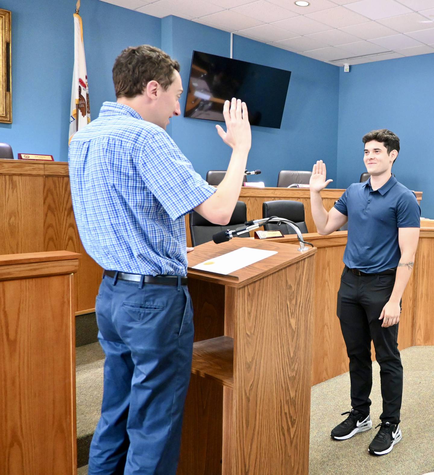 Austin Godwin, a La Salle natives, was given the oath by Deputy Clerk Brent Bader on Thursday.