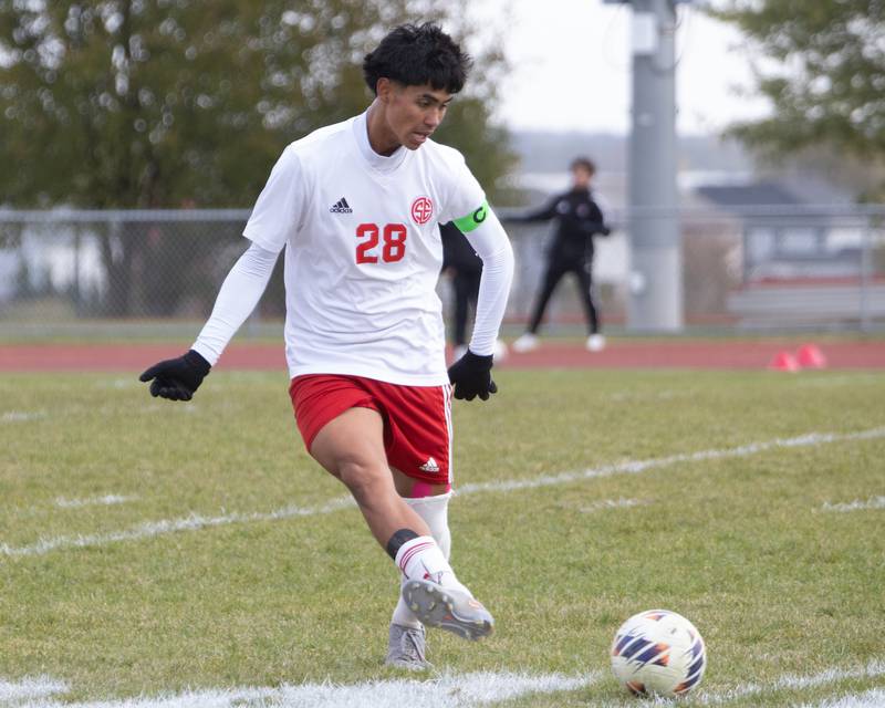 South Elgin's Pablo Correa kicks the ball down field against St. Charles North at the Class 3A Sectional Final on Saturday, Nov. 1,2025 in South Elgin.