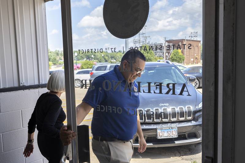 State Sen. Li Arellano Jr. welcomes in visitors to his new office Wednesday, July 23, 2025, located at 86 S. Galena Ave., suite 2, in Dixon.