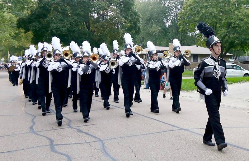 The Kaneland Marching Knights march in the 2024 Kaneland Homecoming Parade in Sugar Grove on Wednesday, Oct. 4, 2024.