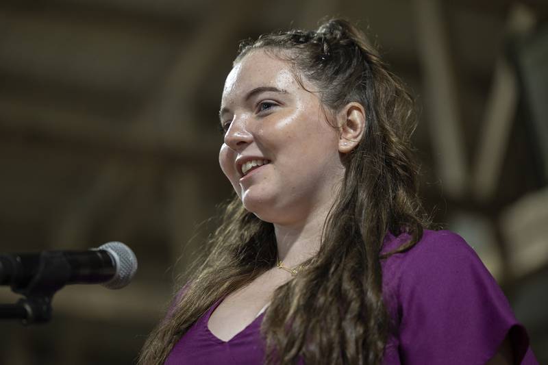 Taylor Murray, 15, speaks at the Ogle County Junior Miss pageant Thursday, July 30, 2025, at the Ogle County Fairgrounds.