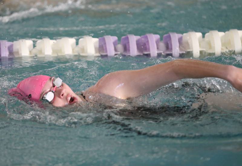 Morris's Rhaina Vanek competes in the 500 freestyle on Tuesday, Oct. 8, 2024 at the Illinois Valley YMCA in Peru.