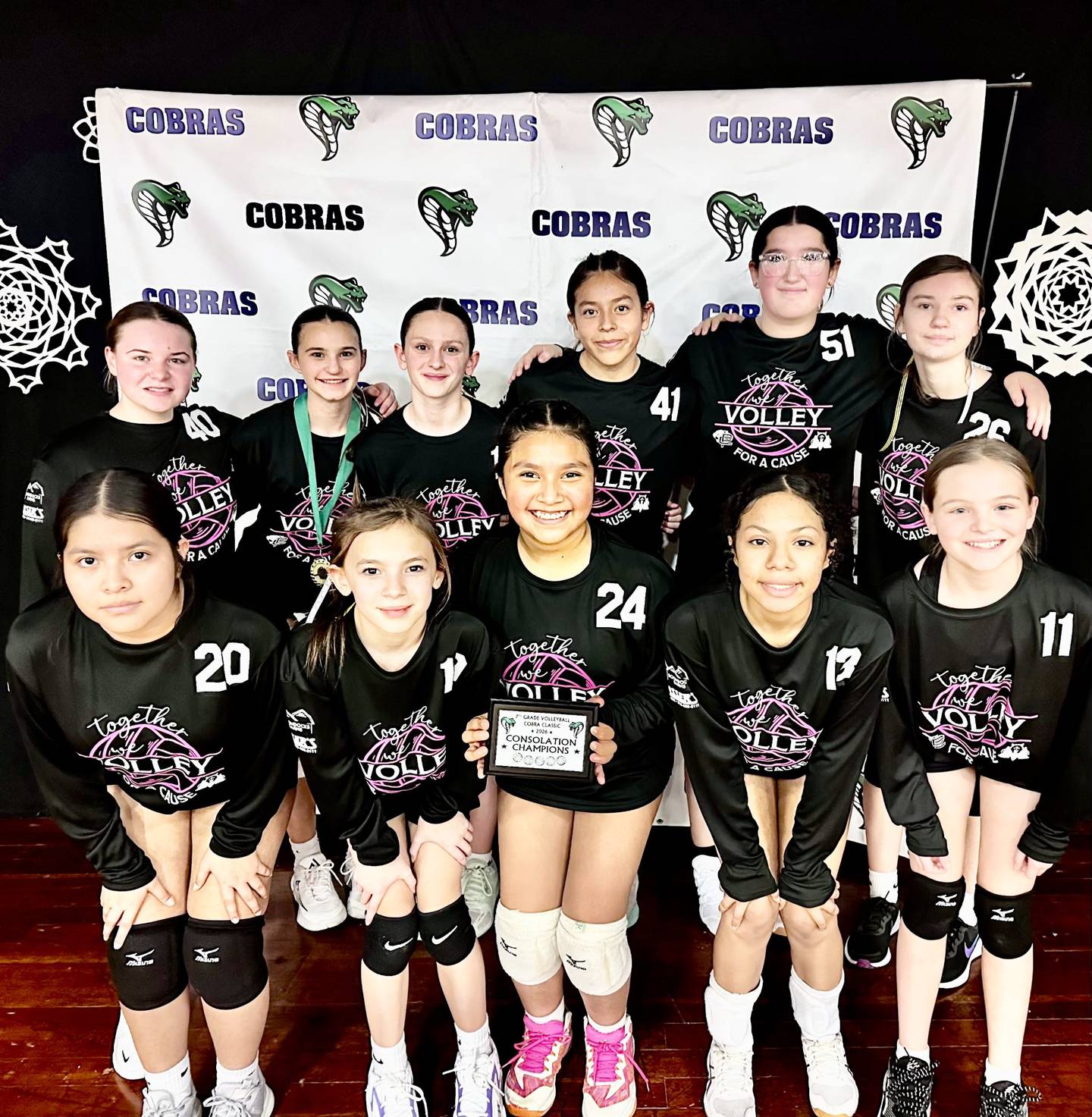 The Putnam County seventh-grade volleyball team took the consolation championship at the Lostant Cobras Tournament on Feb. 13-14. Team members are (front row, from left) Emily Reyes Shaylee Engel, Lindsey Trinidad, Zakari Walker and Aubrey Smith; and (back row) Left back Madison  Actis, Juliana Cimei, Brynn Zimmerline, ALLYZA space MUCU, Sophia, Jackson and Aleena  Holstrom.