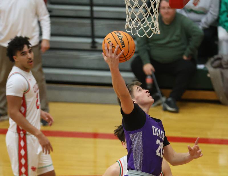 Dixon's Cameron Foulker drives to the basket on Tuesday, Jan. 20, 2026 in Sellett Gymnasium at L-P High School.