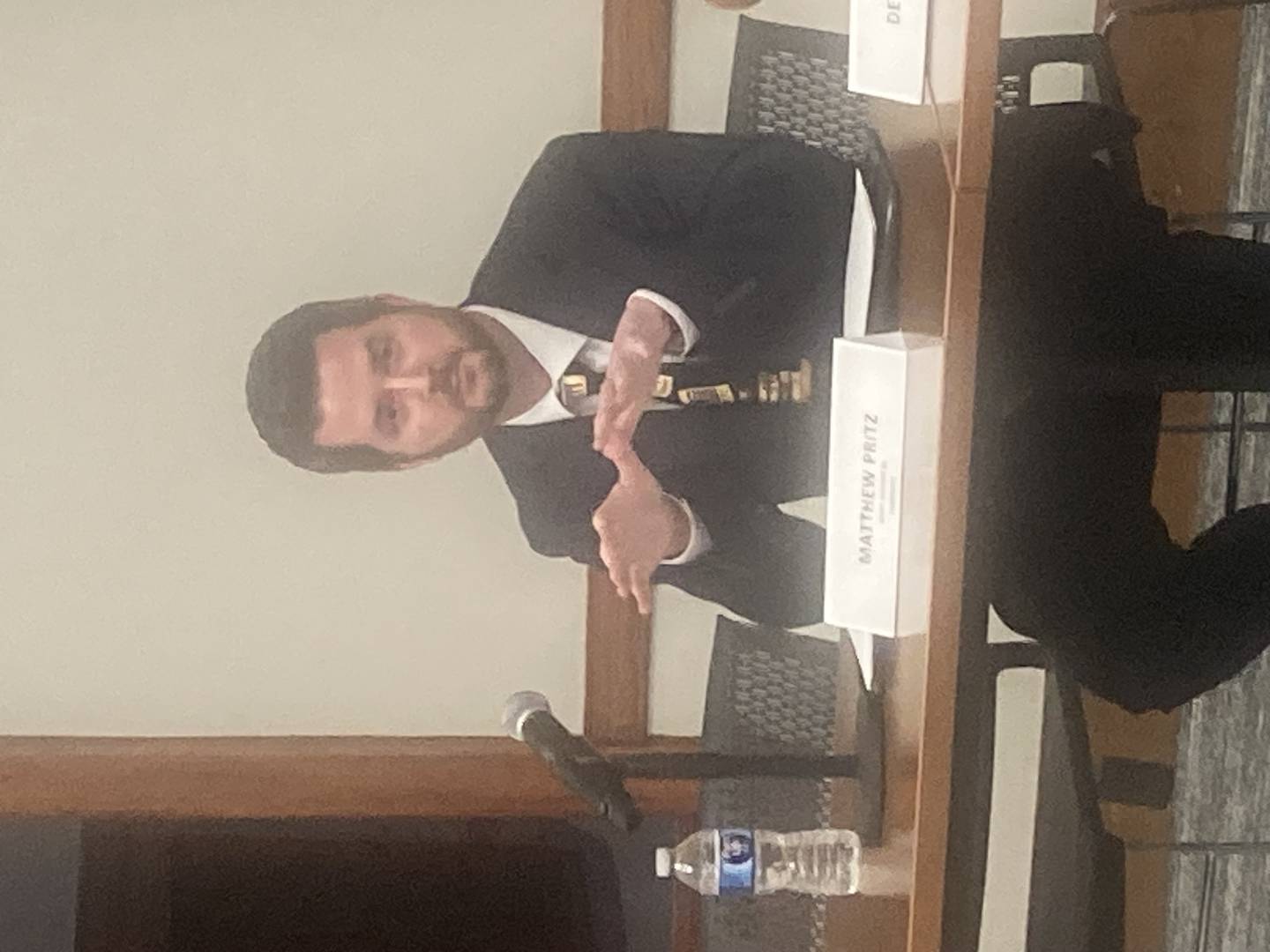 Matthew Pritz speaks at the Joliet Public Schools candidate forum at the Joliet Public Library on Wednesday, Feb. 26, 2025.