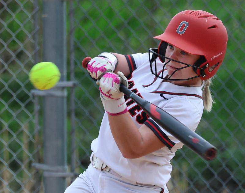 Ottawa's Reese Purcell takes a cut Friday, April 17, 2026, during thier game at Sycamore High School.