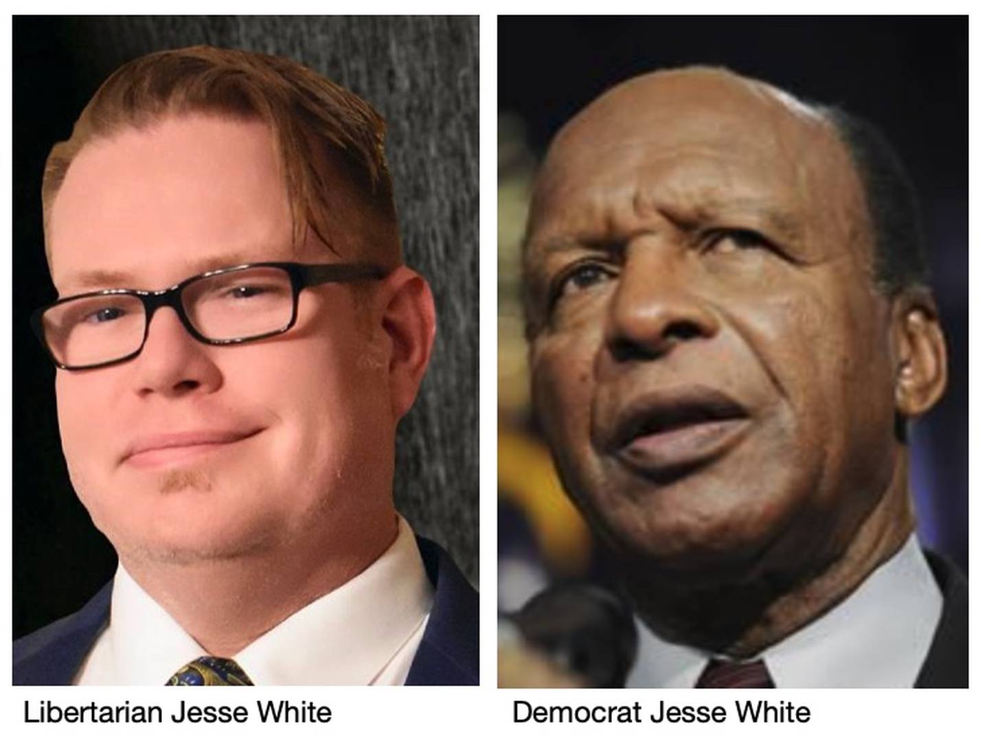 Photos of Libertarian Jesse White and Democrat Jesse White.