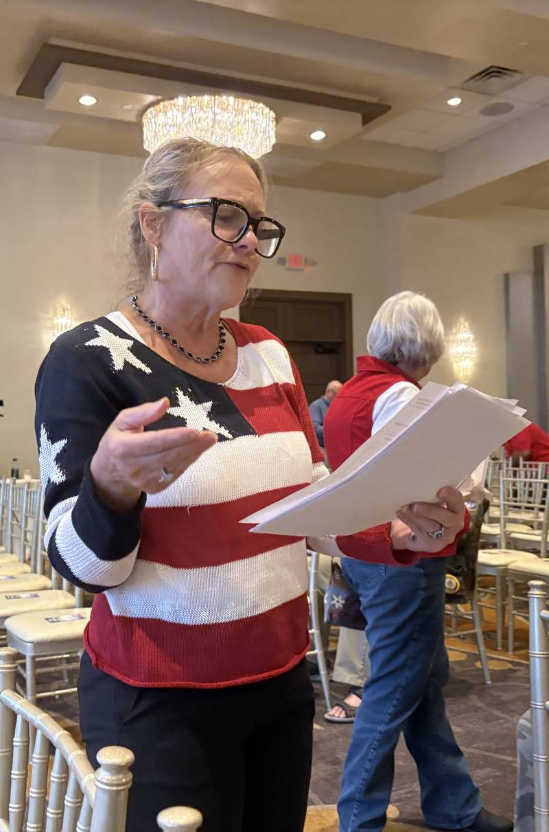 Robin Hans speaks during a MCGOPAC event in memory of Charlie Kirk Oct. 14, 2025.