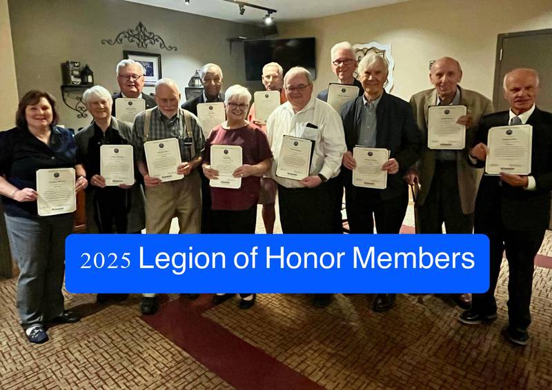The Kiwanis Club of Joliet recognized 15 members with Legion of Honor Certificates for 25 years of service to the organization. 
Thursday, Dec. 18, 2025.