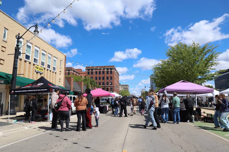 Attendees browse the vendors at the first Kankakee Farmers' Market of the year on May 1, 2026.