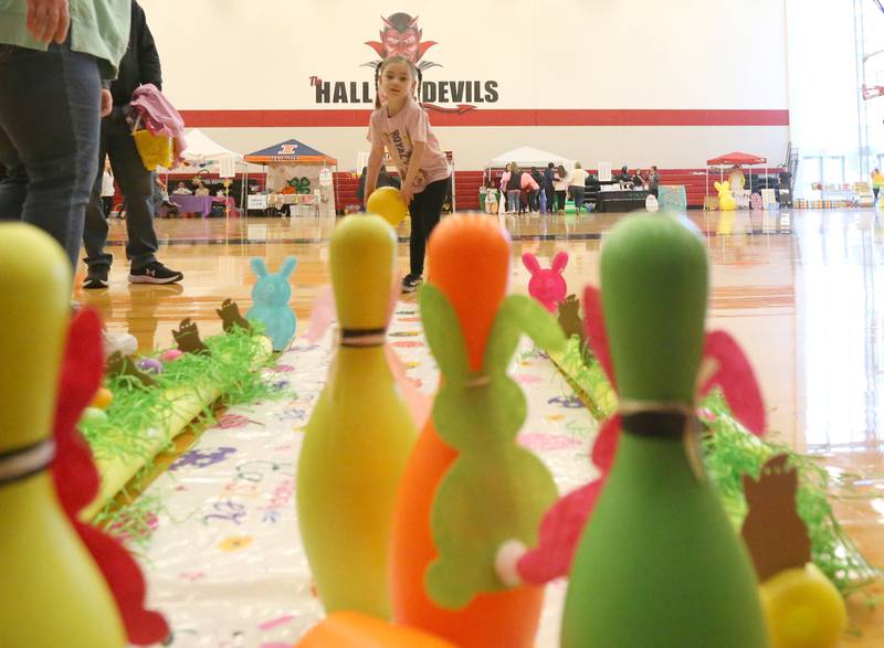 Carleigh Leix bowls during the Spring Valley Easter egg hunt presented by Upscale Resale and Grow on Saturday, March 23, 2024 at Hall High School.