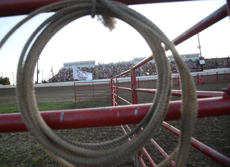 A large crowd attends the Starved Rock Rodeo on Saturday, June 21, 2025 at the La Salle Speedway.