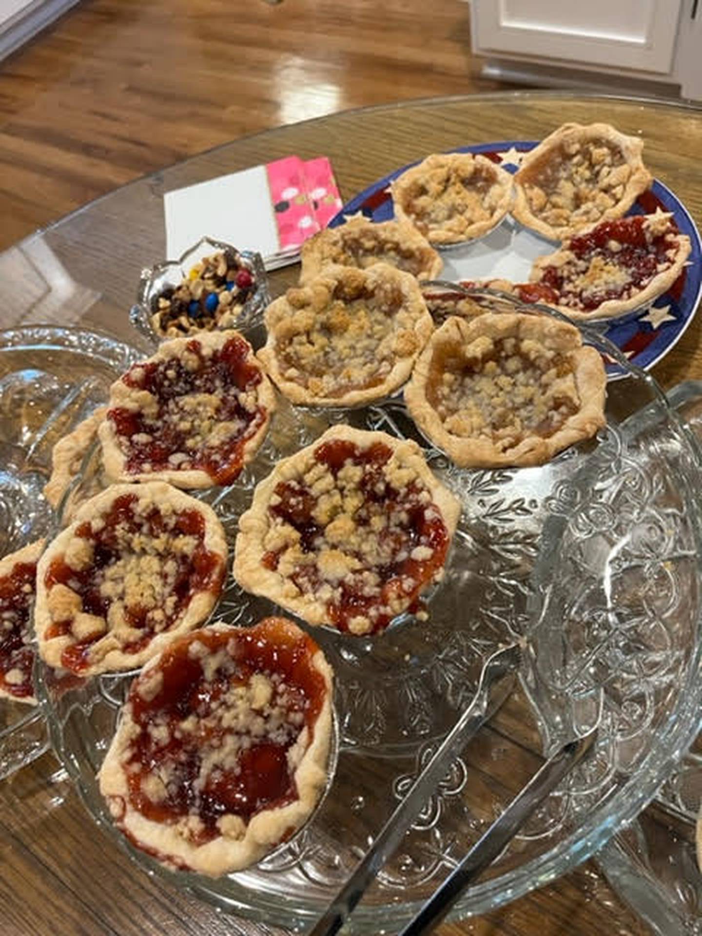 Individual apple and cherry pies, served by Rosemary Martin.