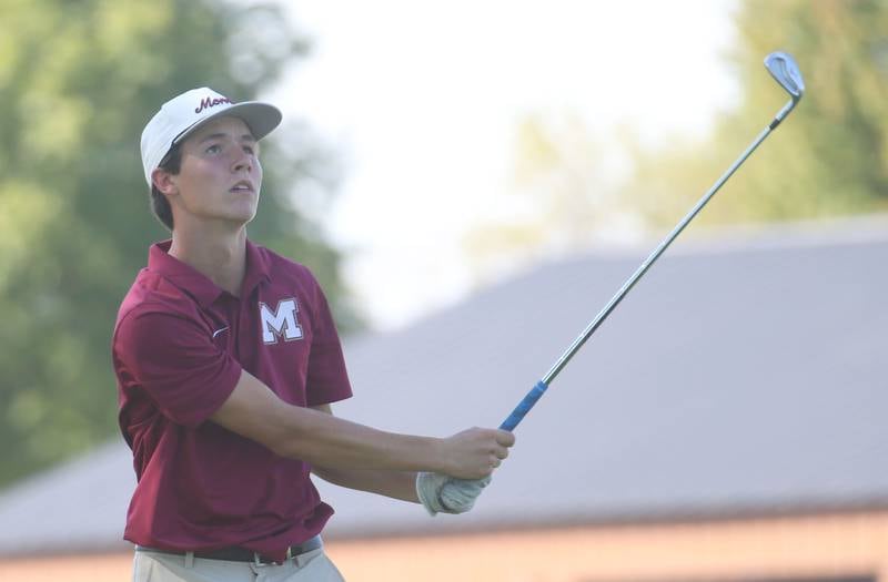 Morris's Connor Barth tees off during the Pirate Invitational on Monday, Sept. 15, 2025 at Deer Park Golf Club in Oglesby.