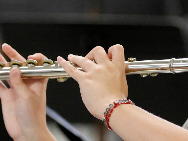 Lundahl Middle School 8th grade student Annika Martinez plays on the flute during 8th grade band lesson at Lundahl Middle School on Wednesday, Oct. 6, 2021 in Crystal Lake.