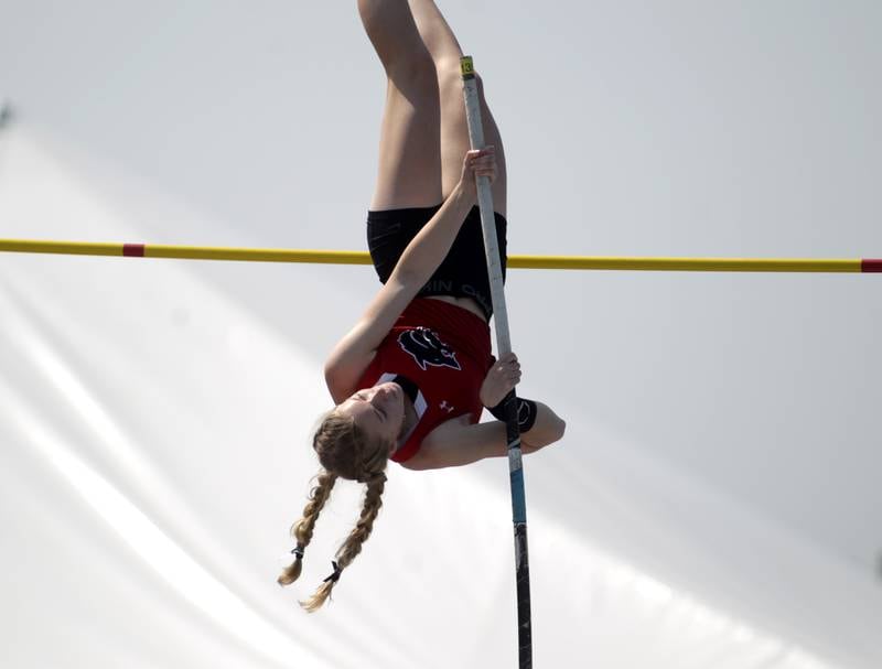 Reagan Gibson of Indian Creek competes in the 1A pole vault during the IHSA State Track and Field Finals at Eastern Illinois University in Charleston on Saturday, May 20, 2023.